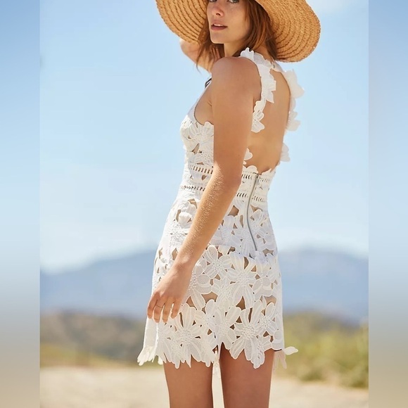 Saylor x Free People Zasha White Lace Open Back Lined Mini Dress Bridal 4, S/M - Picture 2 of 15
